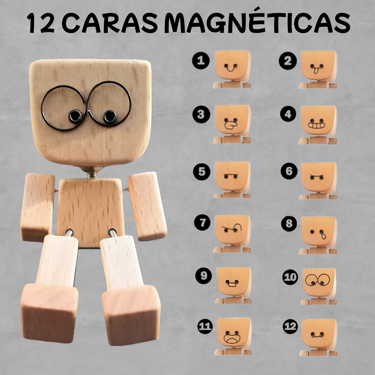 Muñeco de Madera con Caras Magnéticas